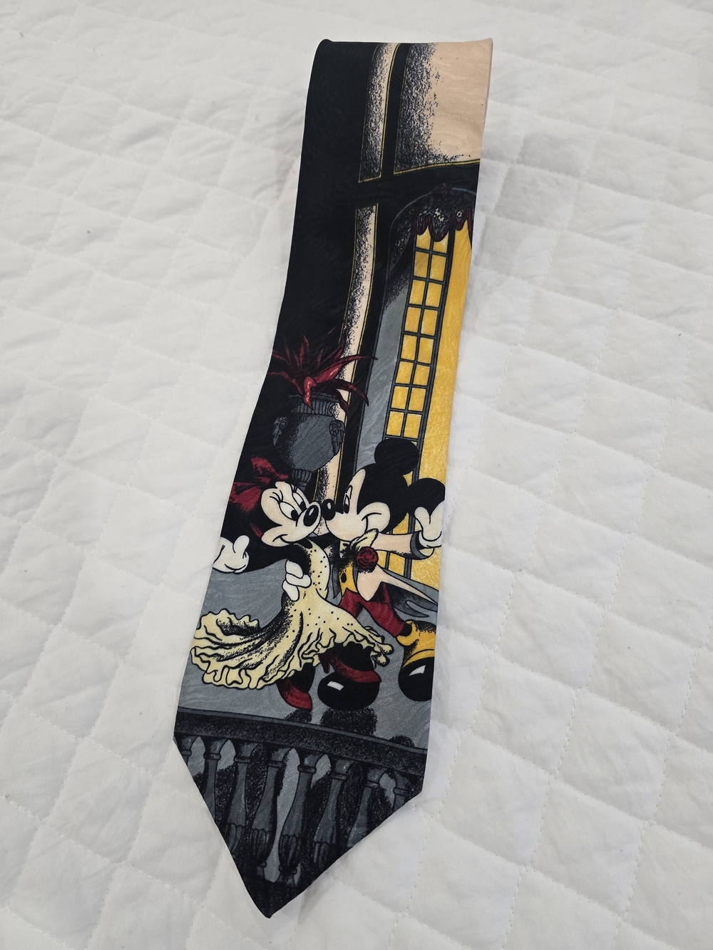 Vintage Mickey & Minnie Dance Scene Tie in Black and Yellow